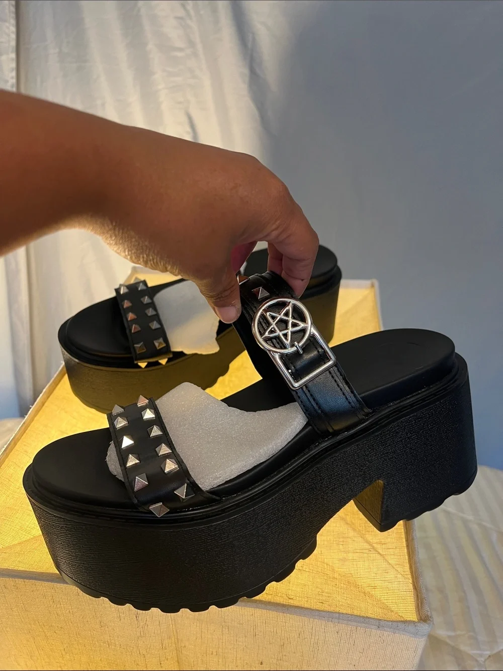 SHEIN Black Studded Platform Slide Sandals